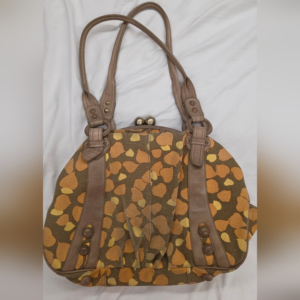Hayden Harnett Canvas Leather Tote Bag Kiss Lock Multicolor Print Missing Strap - Picture 5 of 11